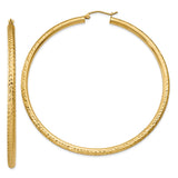 14k 3x65mm Diamond-cut Round Tube Hoop Earrings