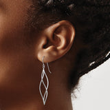 14k White Gold Polished Long Twisted Swirl Drop French Hook Earrings