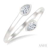 1/5 Ctw Split Single Coil Bezel Set Pear Cut Diamond Open Fashion Ring in 14K White Gold