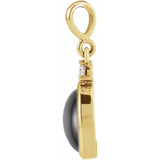 14K Yellow Gold 9x7 mm Natural Black Onyx & .03 CT Natural Diamond Cabochon Pendant