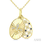 1 MM Round Cut Sapphire and 1/50 Ctw Round Cut Diamond Fluted fleur De Lis Shaped Precious Pendant with Chain in 10K Yellow Gold