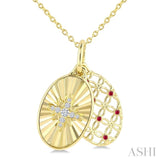 1 MM Round Cut Ruby and 1/20 Ctw Round Cut Diamond Fluted Star Shaped Precious Pendant with Chain in 10K Yellow Gold