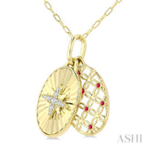 1 MM Round Cut Ruby and 1/20 Ctw Round Cut Diamond Fluted Star Shaped Precious Pendant with Chain in 10K Yellow Gold