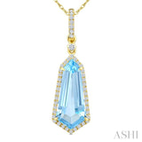 16X7 MM Shield Shape Blue Topaz and 1/5 Ctw Round Cut Diamond Semi-Precious Pendant With Chain in 10K Yellow Gold