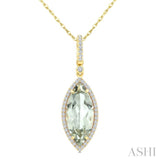 16X7 MM Marquise Shape Green Amethyst and 1/5 Ctw Round Cut Diamond Semi-Precious Pendant With Chain in 10K Yellow Gold
