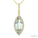 16X7 MM Marquise Shape Green Amethyst and 1/5 Ctw Round Cut Diamond Semi-Precious Pendant With Chain in 10K Yellow Gold