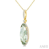 16X6 MM Oval Shape Green Amethyst and 1/5 Ctw Round Cut Diamond Semi-Precious Pendant With Chain in 10K Yellow Gold