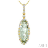 16X6 MM Oval Shape Green Amethyst and 1/5 Ctw Round Cut Diamond Semi-Precious Pendant With Chain in 10K Yellow Gold