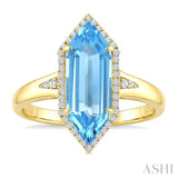 16X6 MM Hexagon Shape Blue Topaz and 1/5 Ctw Round Cut Diamond Semi-Precious Ring in 10K Yellow Gold