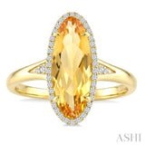 16X6 MM Oval Shape Citrine and 1/6 Ctw Round Cut Diamond Semi-Precious Ring in 10K Yellow Gold