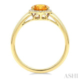 16X6 MM Oval Shape Citrine and 1/6 Ctw Round Cut Diamond Semi-Precious Ring in 10K Yellow Gold
