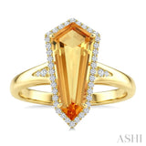 16X7 MM Shield Shape Citrine and 1/6 Ctw Round Cut Diamond Semi-Precious Ring in 10K Yellow Gold