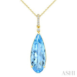 22X8 MM Pear Shape Blue Topaz and 1/20 Ctw Round Cut Diamond Semi-Precious Pendant With Chain in 14K Yellow Gold