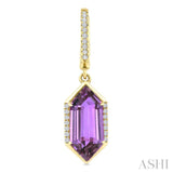 14X6 MM Hexagon Shape Amethyst and 1/5 Ctw Round Cut Diamond Semi-Precious Earrings in 14K Yellow Gold