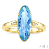 16X6 MM Oval Shape Blue Topaz and 1/50 Ctw Round Cut Diamond Semi-Precious Ring in 10K Yellow Gold