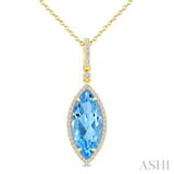 16X7 MM Marquise Shape Blue Topaz and 1/5 Ctw Round Cut Diamond Semi-Precious Pendant With Chain in 10K Yellow Gold