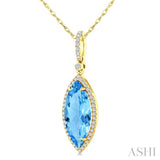 16X7 MM Marquise Shape Blue Topaz and 1/5 Ctw Round Cut Diamond Semi-Precious Pendant With Chain in 10K Yellow Gold