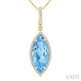 16X7 MM Marquise Shape Blue Topaz and 1/5 Ctw Round Cut Diamond Semi-Precious Pendant With Chain in 10K Yellow Gold