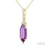 16X6 MM Hexagon Shape Amethyst and 1/10 Ctw Round Cut Diamond Semi-Precious Pendant With Chain in 10K Yellow Gold