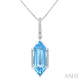 16X6 MM Hexagon Shape Blue Topaz and 1/10 Ctw Round Cut Diamond Semi-Precious Pendant With Chain in 10K White Gold