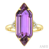 22X8 MM Hexagon Shape Amethyst and 1/20 Ctw Round Cut Diamond Semi-Precious Ring in 14K Yellow Gold