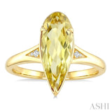 16X6 MM Pear Shape Lemon Quartz and 1/50 Ctw Round Cut Diamond Semi-Precious Ring in 10K Yellow Gold