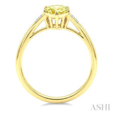 16X6 MM Pear Shape Lemon Quartz and 1/50 Ctw Round Cut Diamond Semi-Precious Ring in 10K Yellow Gold