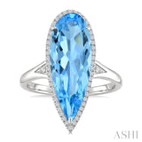 22X8 MM Pear Shape Blue Topaz and 1/5 Ctw Round Cut Diamond Semi-Precious Ring in 14K White Gold