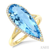 22X8 MM Pear Shape Blue Topaz and 1/5 Ctw Round Cut Diamond Semi-Precious Ring in 14K Yellow Gold