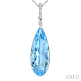 22X8 MM Pear Shape Blue Topaz and 1/20 Ctw Round Cut Diamond Semi-Precious Pendant With Chain in 14K White Gold