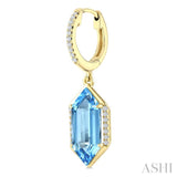 14X6 MM Hexagon Shape Blue Topaz and 1/5 Ctw Round Cut Diamond Semi-Precious Earrings in 14K Yellow Gold