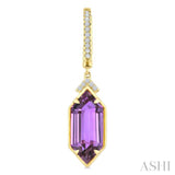 14X6 MM Hexagon Shape Amethyst and 1/6 Ctw Round Cut Diamond Semi-Precious Earrings in 14K Yellow Gold