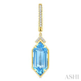 14X6 MM Hexagon Shape Blue Topaz and 1/6 Ctw Round Cut Diamond Semi-Precious Earrings in 14K Yellow Gold