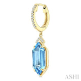 14X6 MM Hexagon Shape Blue Topaz and 1/6 Ctw Round Cut Diamond Semi-Precious Earrings in 14K Yellow Gold