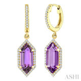 12X5 MM Hexagon Shape Amethyst and 1/3 Ctw Round Cut Diamond Semi-Precious Earrings in 10K Yellow Gold