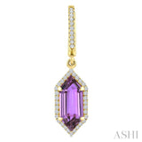 12X5 MM Hexagon Shape Amethyst and 1/3 Ctw Round Cut Diamond Semi-Precious Earrings in 10K Yellow Gold