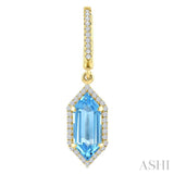 12X5 MM Hexagon Shape Blue Topaz and 1/3 Ctw Round Cut Diamond Semi-Precious Earrings in 10K Yellow Gold