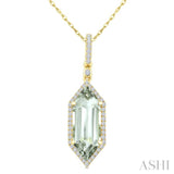 16X6 MM Hexagon Shape Green Amethyst and 1/5 Ctw Round Cut Diamond Semi-Precious Pendant With Chain in 10K Yellow Gold