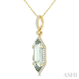 16X6 MM Hexagon Shape Green Amethyst and 1/5 Ctw Round Cut Diamond Semi-Precious Pendant With Chain in 10K Yellow Gold
