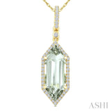 16X6 MM Hexagon Shape Green Amethyst and 1/5 Ctw Round Cut Diamond Semi-Precious Pendant With Chain in 10K Yellow Gold