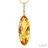 22X8 MM Oval Shape Citrine and 1/20 Ctw Round Cut Diamond Semi-Precious Pendant With Chain in 14K Yellow Gold