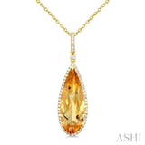 22X8 MM Pear Shape Citrine and 1/4 Ctw Round Cut Diamond Semi-Precious Pendant With Chain in 14K Yellow Gold