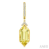 14X6 MM Hexagon Shape Lemon Quartz and 1/6 Ctw Round Cut Diamond Semi-Precious Earrings in 14K Yellow Gold