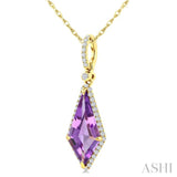 16X7 MM Kite Shape Amethyst and 1/5 Ctw Round Cut Diamond Semi-Precious Pendant With Chain in 10K Yellow Gold