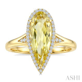 16X6 MM Pear Shape Lemon Quartz and 1/6 Ctw Round Cut Diamond Semi-Precious Ring in 10K Yellow Gold