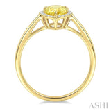 16X6 MM Pear Shape Lemon Quartz and 1/6 Ctw Round Cut Diamond Semi-Precious Ring in 10K Yellow Gold