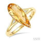 16X6 MM Pear Shape Citrine and 1/50 Ctw Round Cut Diamond Semi-Precious Ring in 10K Yellow Gold