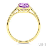 16X6 MM Hexagon Shape Amethyst and 1/10 Ctw Round Cut Diamond Semi-Precious Ring in 10K Yellow Gold