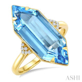 22X8 MM Hexagon Shape Blue Topaz and 1/20 Ctw Round Cut Diamond Semi-Precious Ring in 14K Yellow Gold