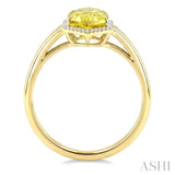 16X6 MM Hexagon Shape Lemon Quartz and 1/5 Ctw Round Cut Diamond Semi-Precious Ring in 10K Yellow Gold